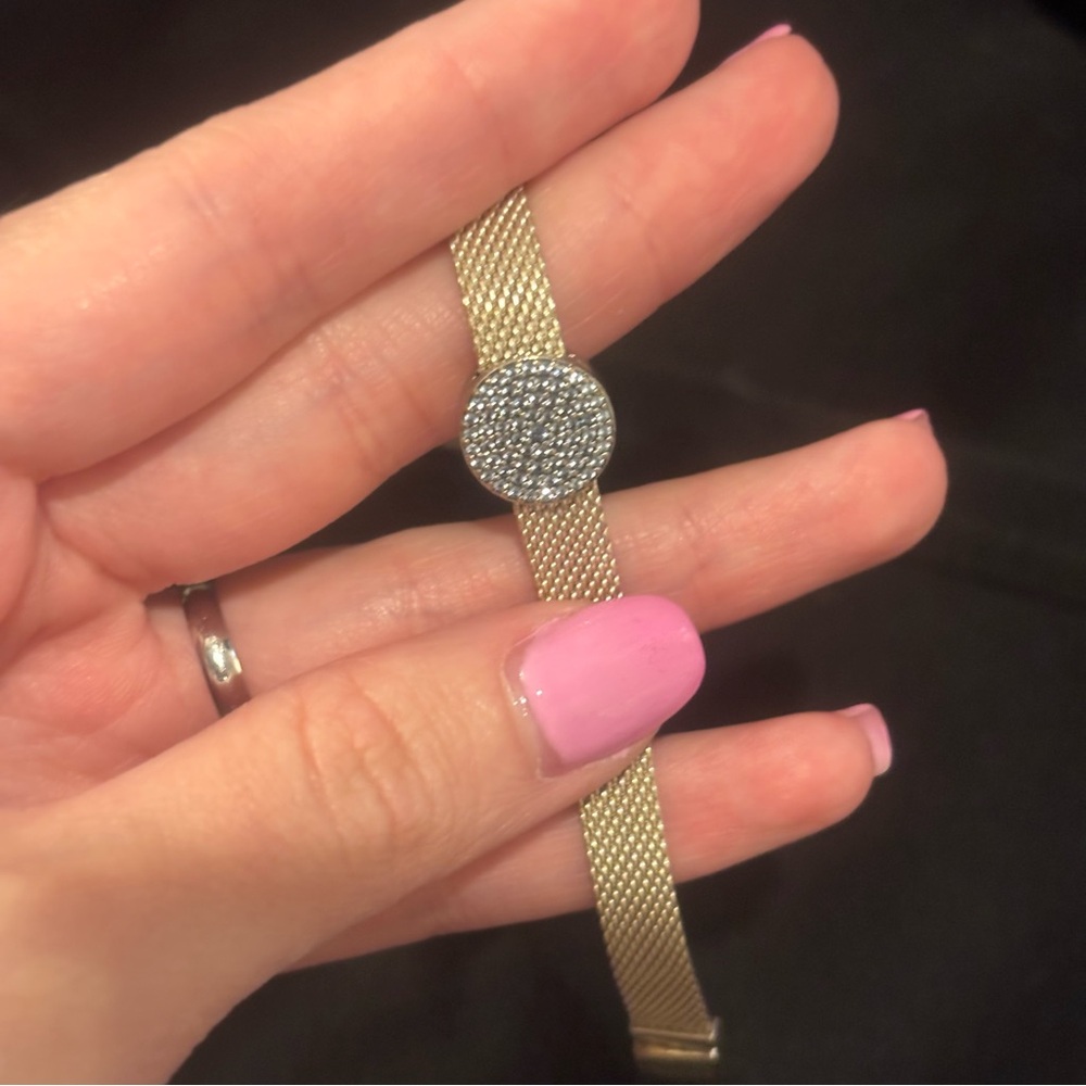 Pandora Silver Mesh Bracelet with Pavé Disc - Picture 10 of 14